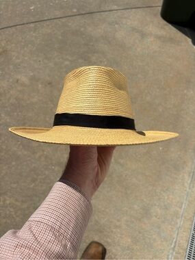 Straw Fedora Hat with Black Band - Men's Sun Hat
